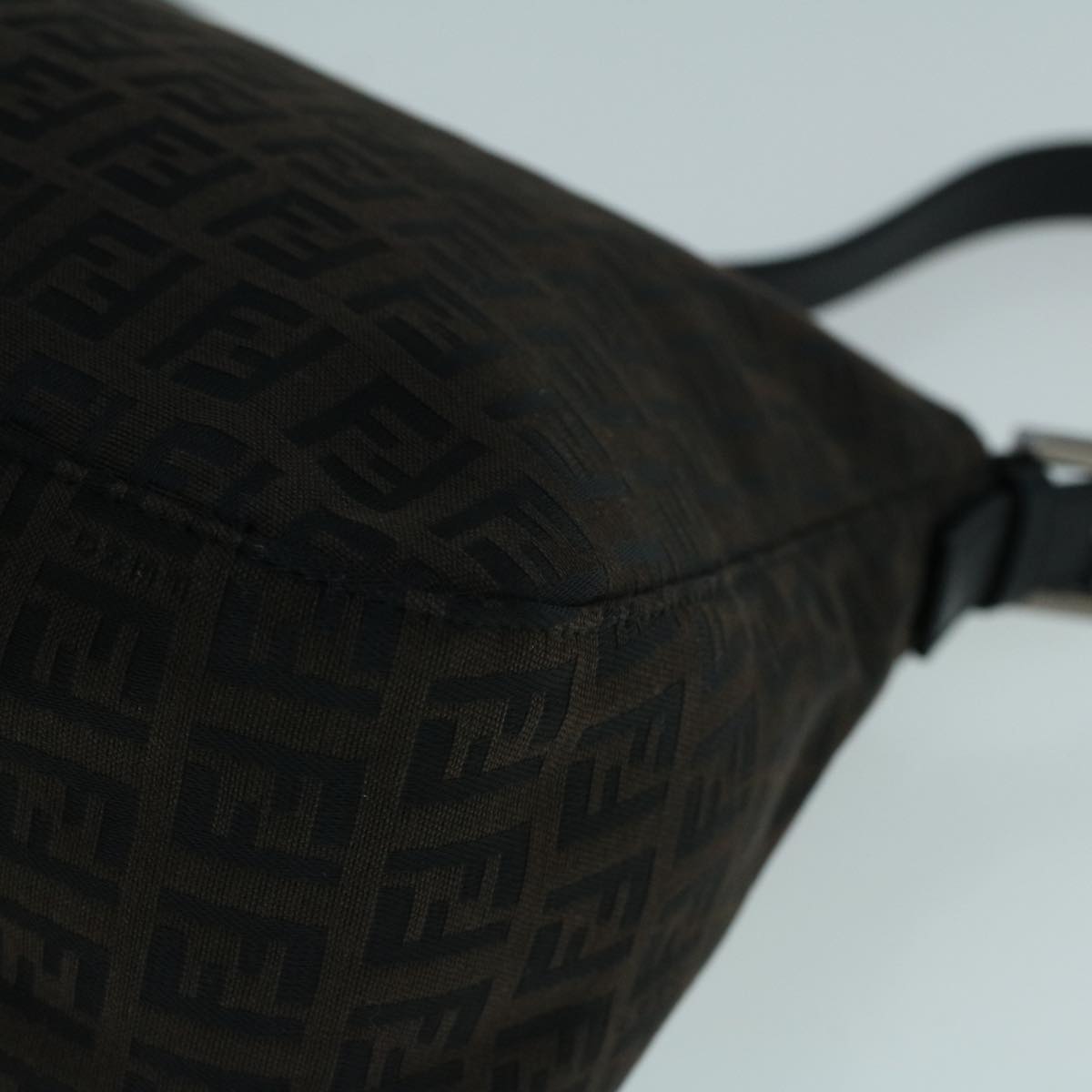 FENDI Zucchino Canvas Shoulder Bag Dark Brown fm2755