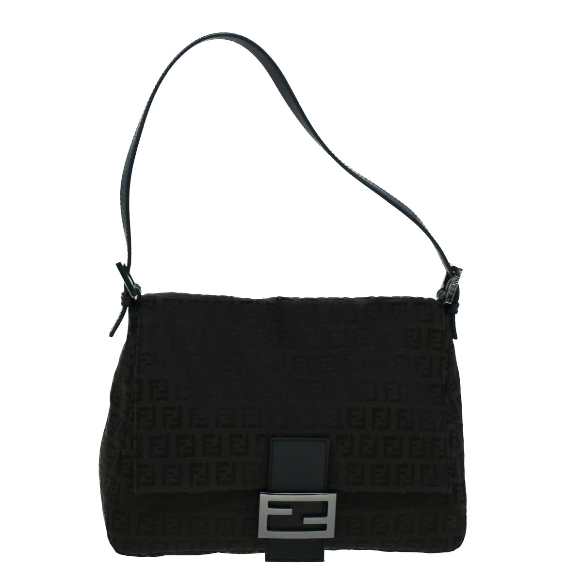 FENDI Zucchino Canvas Shoulder Bag Dark Brown fm2755