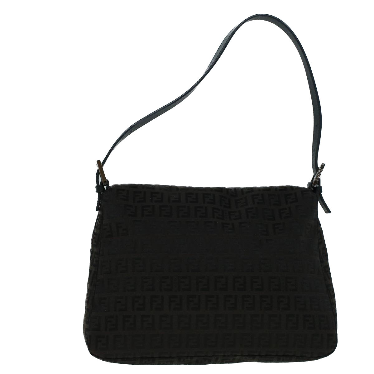 FENDI Zucchino Canvas Shoulder Bag Dark Brown fm2755
