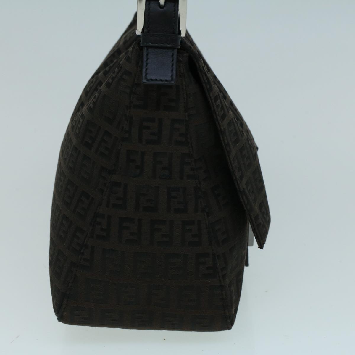 FENDI Zucchino Canvas Shoulder Bag Dark Brown fm2755
