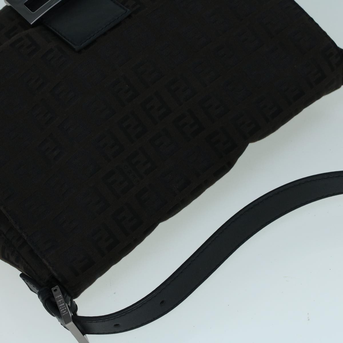 FENDI Zucchino Canvas Shoulder Bag Dark Brown fm2755