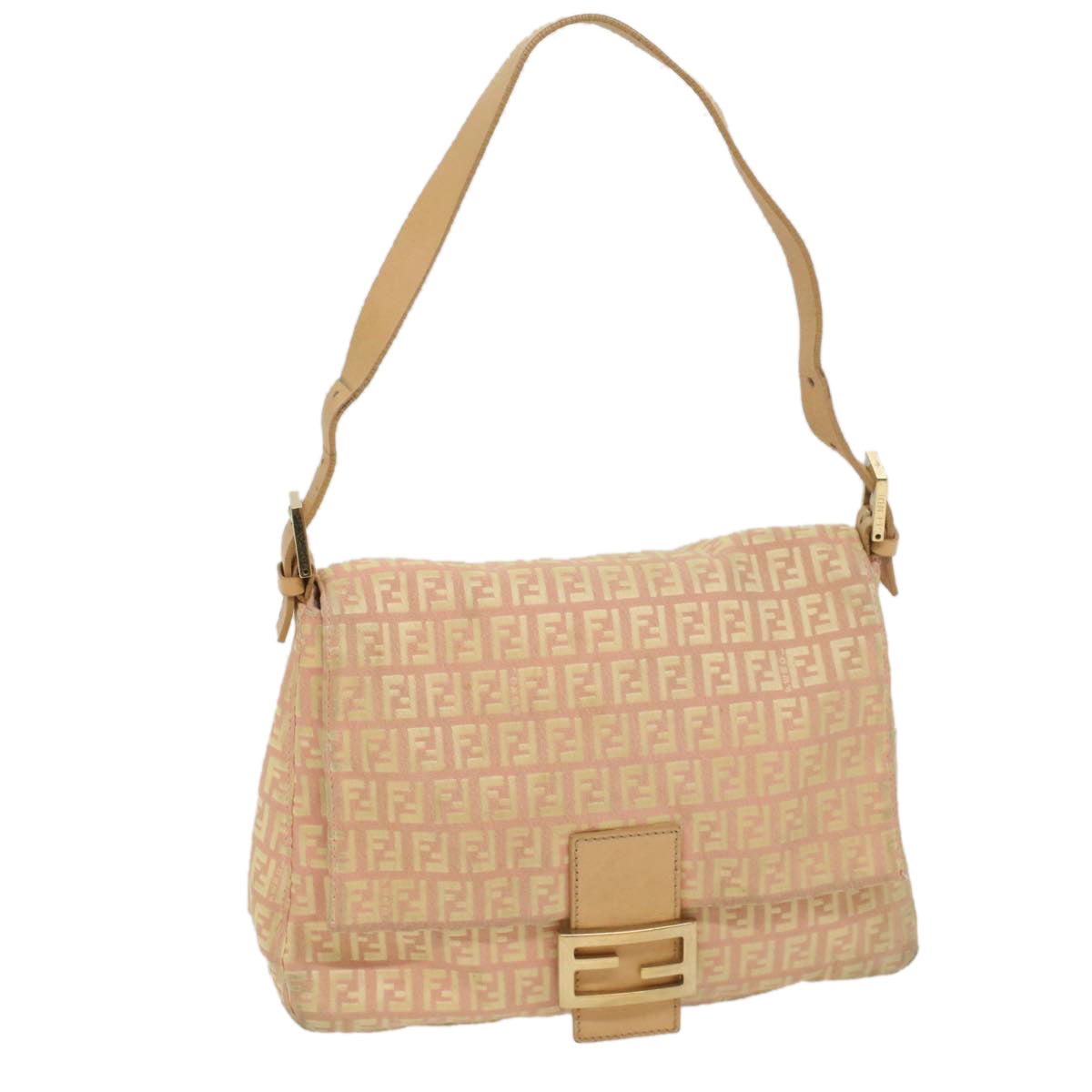 FENDI Zucchino Canvas Mamma Baguette Shoulder Bag Pink fm2757