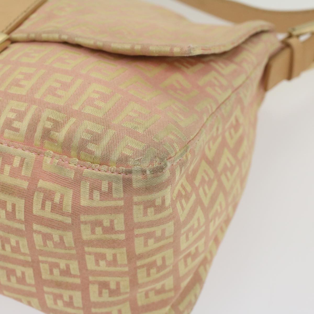 FENDI Zucchino Canvas Mamma Baguette Shoulder Bag Pink fm2757