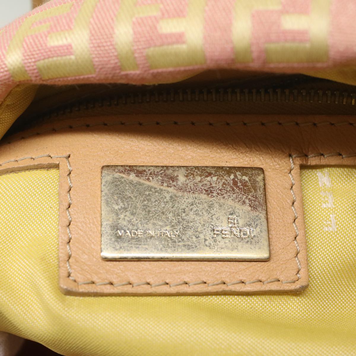 FENDI Zucchino Canvas Mamma Baguette Shoulder Bag Pink fm2757