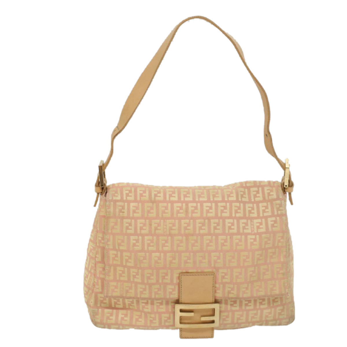 FENDI Zucchino Canvas Mamma Baguette Shoulder Bag Pink fm2757