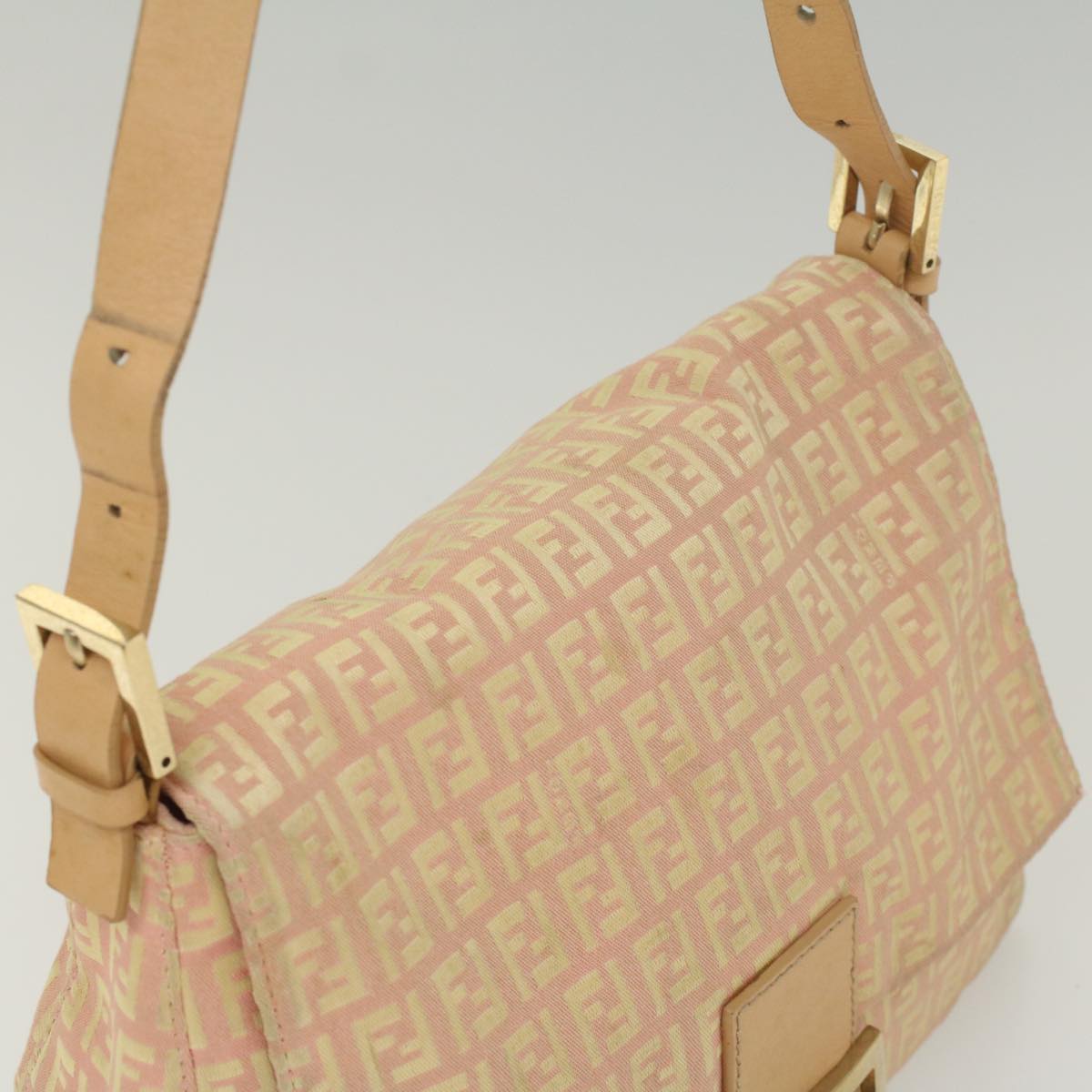FENDI Zucchino Canvas Mamma Baguette Shoulder Bag Pink fm2757