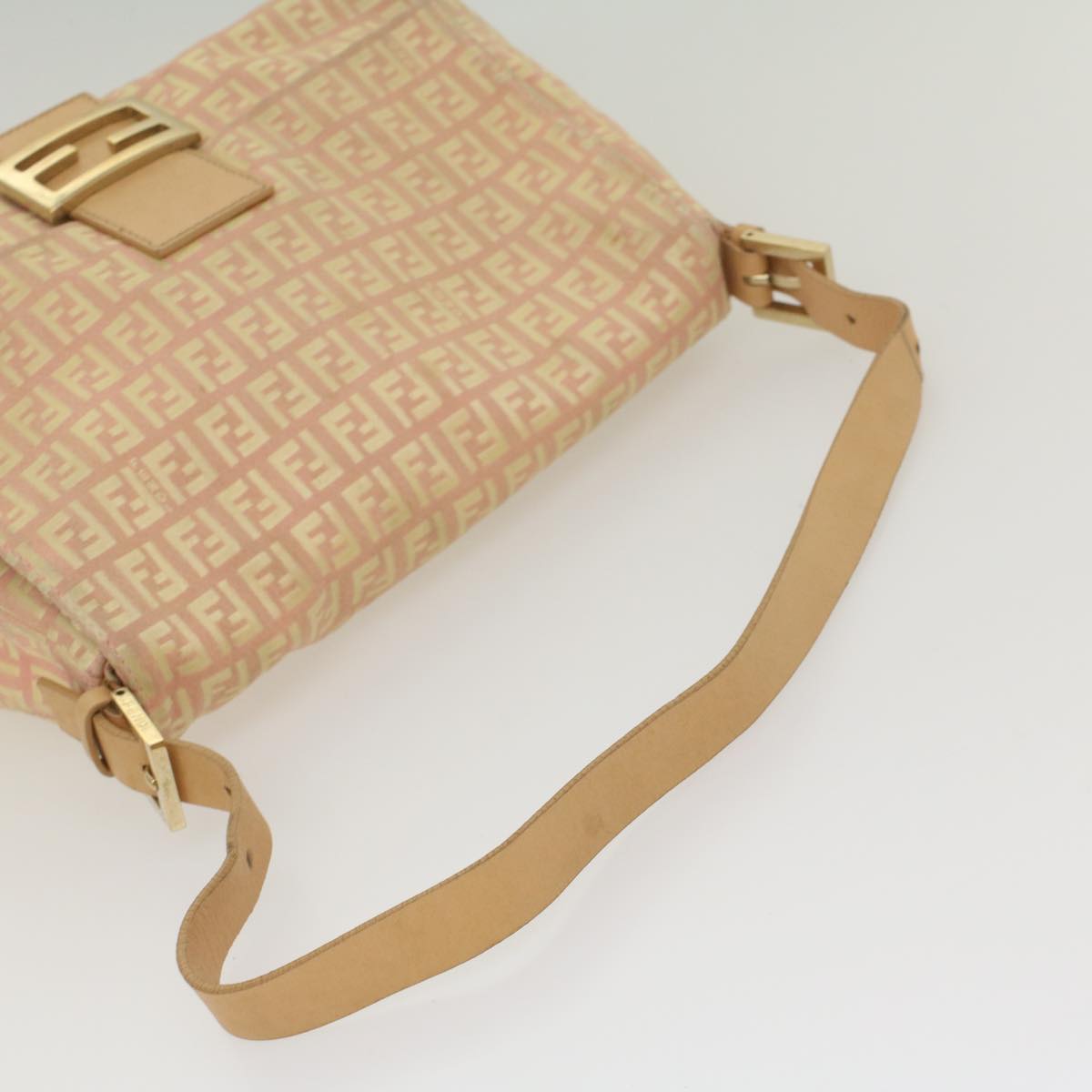 FENDI Zucchino Canvas Mamma Baguette Shoulder Bag Pink fm2757