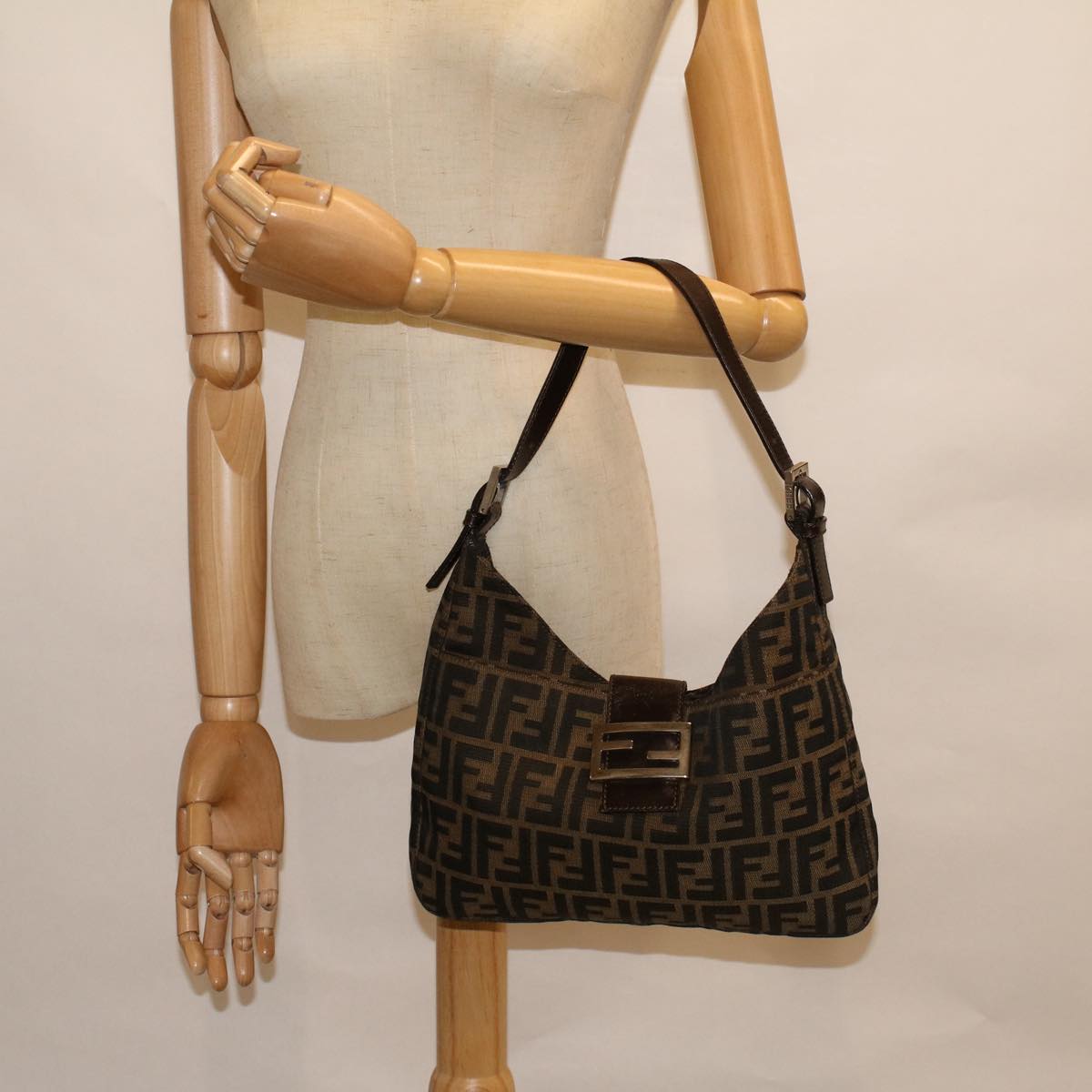 FENDI Zucca Canvas Mamma Baguette Hand Bag Brown fm2916