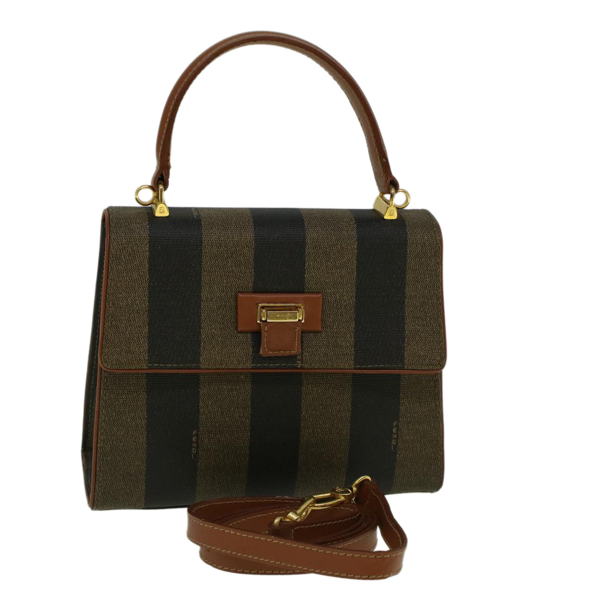 FENDI Pecan Canvas Hand Bag Coated Canvas 2way Brown fm2917