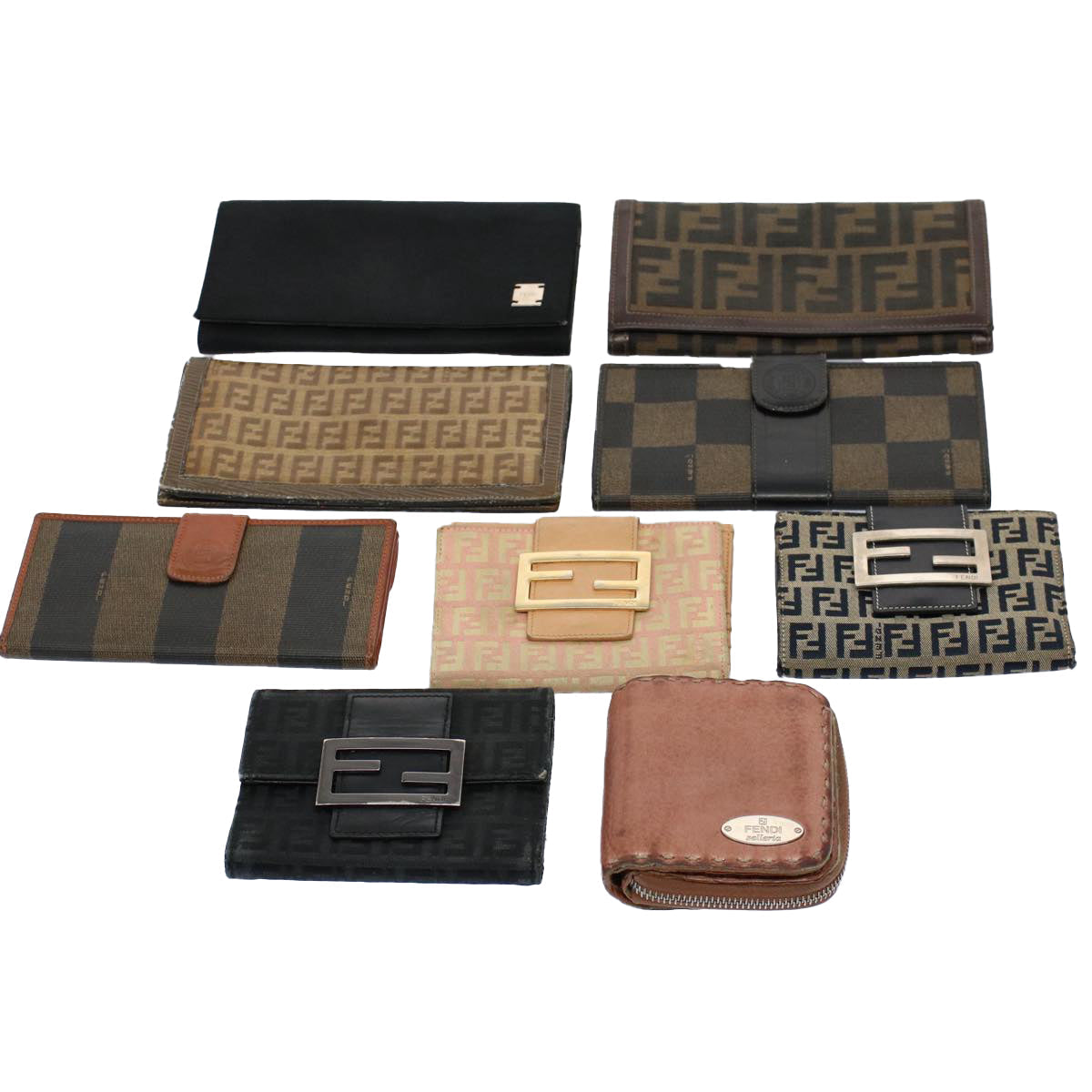 FENDI Zucchino Pequin Canvas Wallet Nylon 9Set Beige Black fm2985