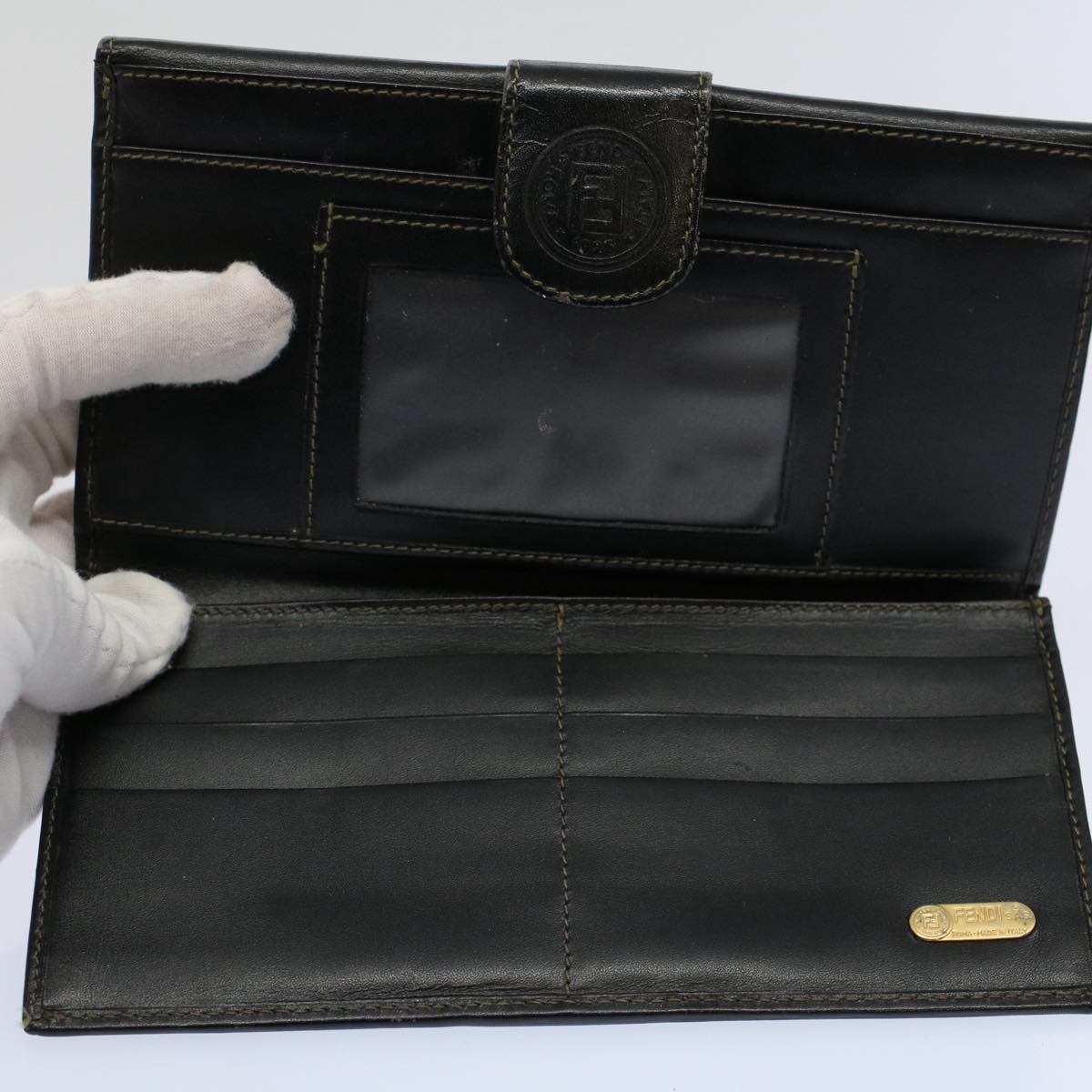 FENDI Zucchino Pequin Canvas Wallet Nylon 9Set Beige Black fm2985