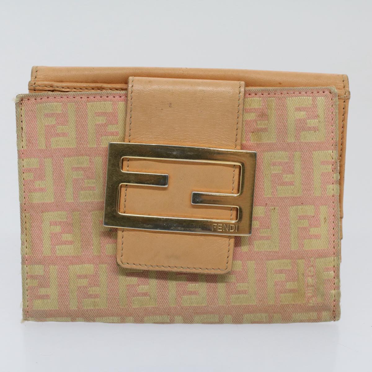 FENDI Zucchino Pequin Canvas Wallet Nylon 9Set Beige Black fm2985