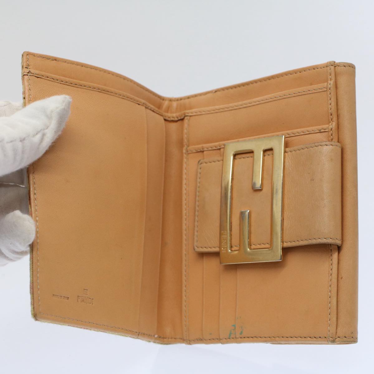 FENDI Zucchino Pequin Canvas Wallet Nylon 9Set Beige Black fm2985