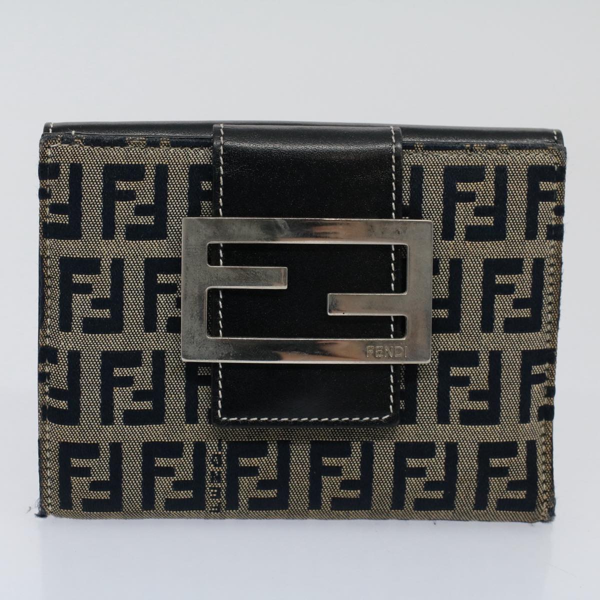 FENDI Zucchino Pequin Canvas Wallet Nylon 9Set Beige Black fm2985