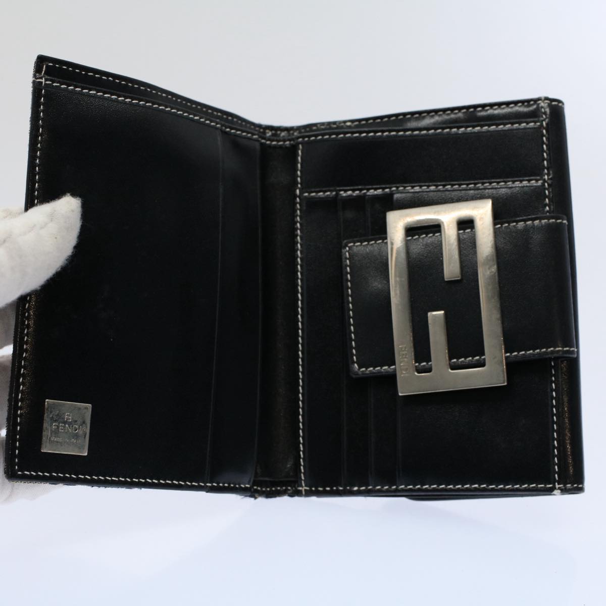 FENDI Zucchino Pequin Canvas Wallet Nylon 9Set Beige Black fm2985
