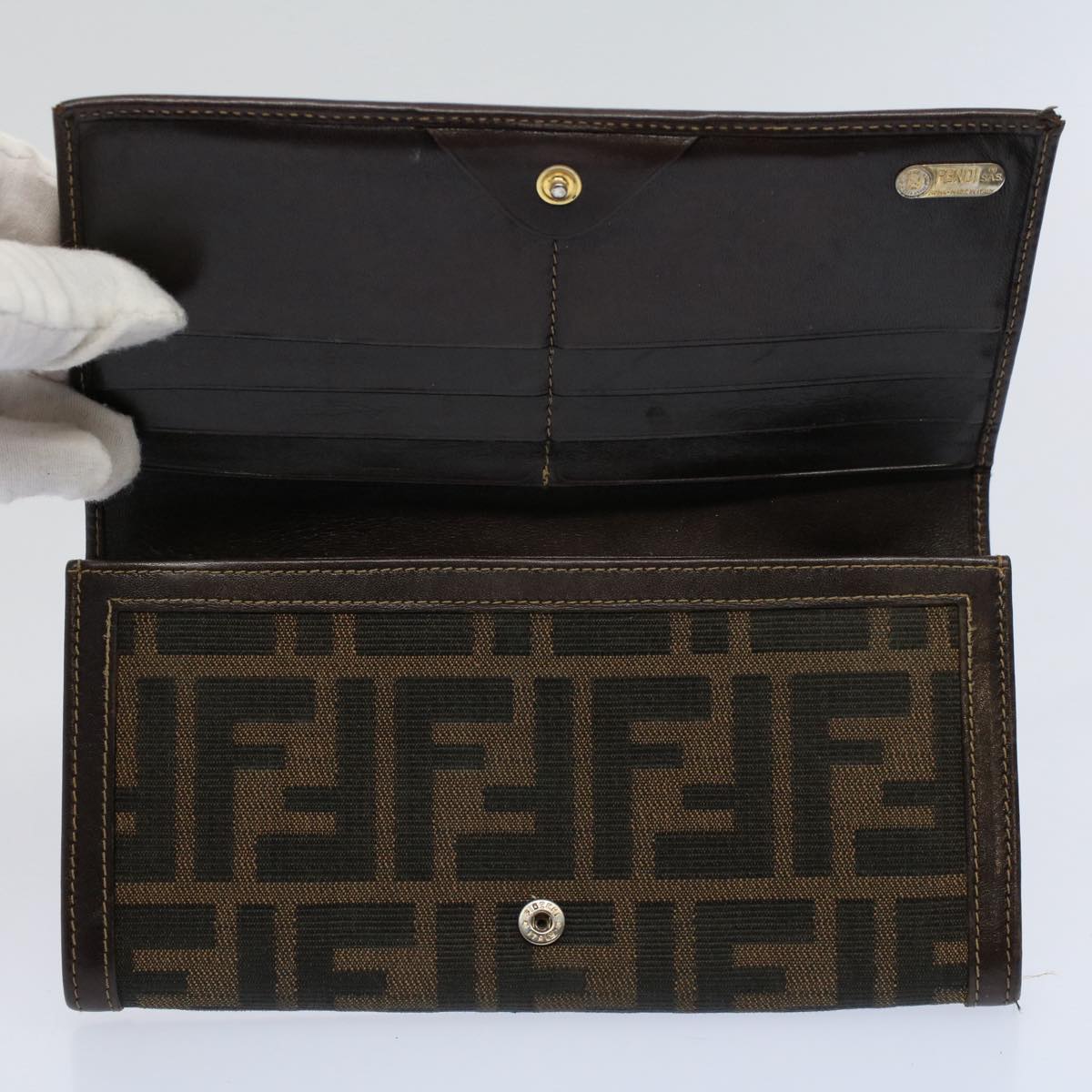 FENDI Zucchino Pequin Canvas Wallet Nylon 9Set Beige Black fm2985