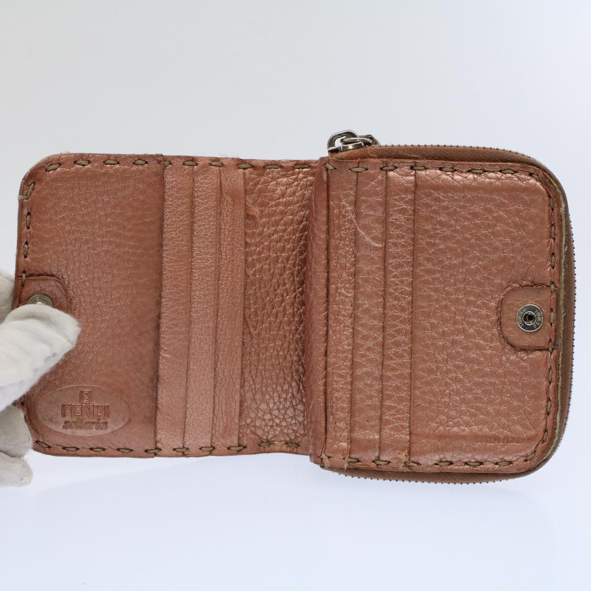 FENDI Zucchino Pequin Canvas Wallet Nylon 9Set Beige Black fm2985