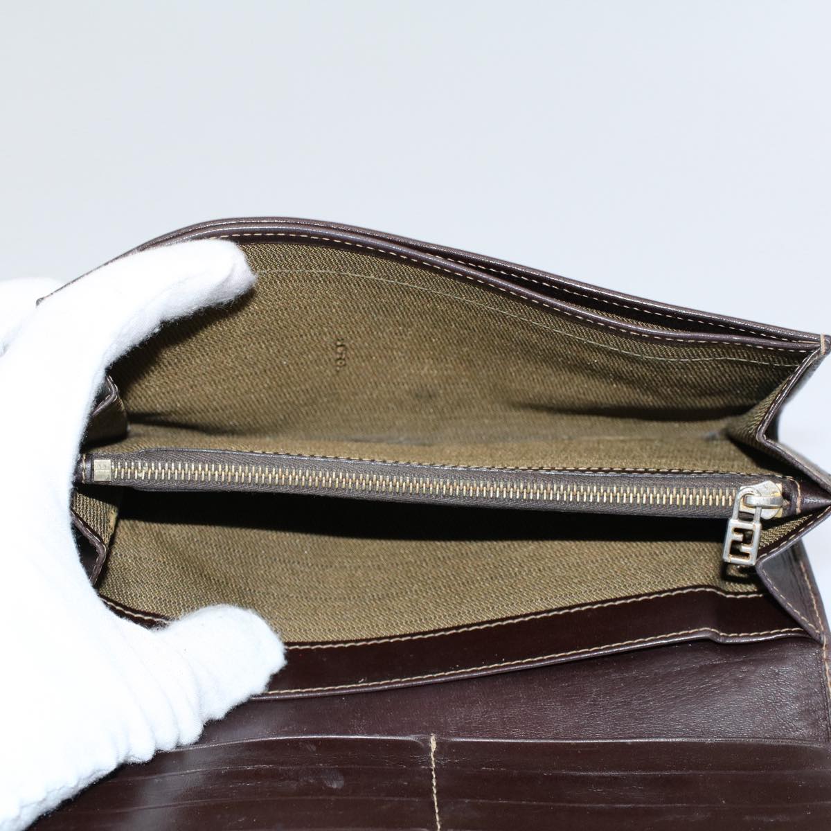 FENDI Zucchino Pequin Canvas Wallet Nylon 9Set Beige Black fm2985