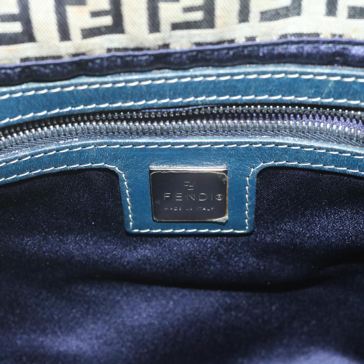 FENDI Zucchino Canvas Shoulder Bag Navy fm3014