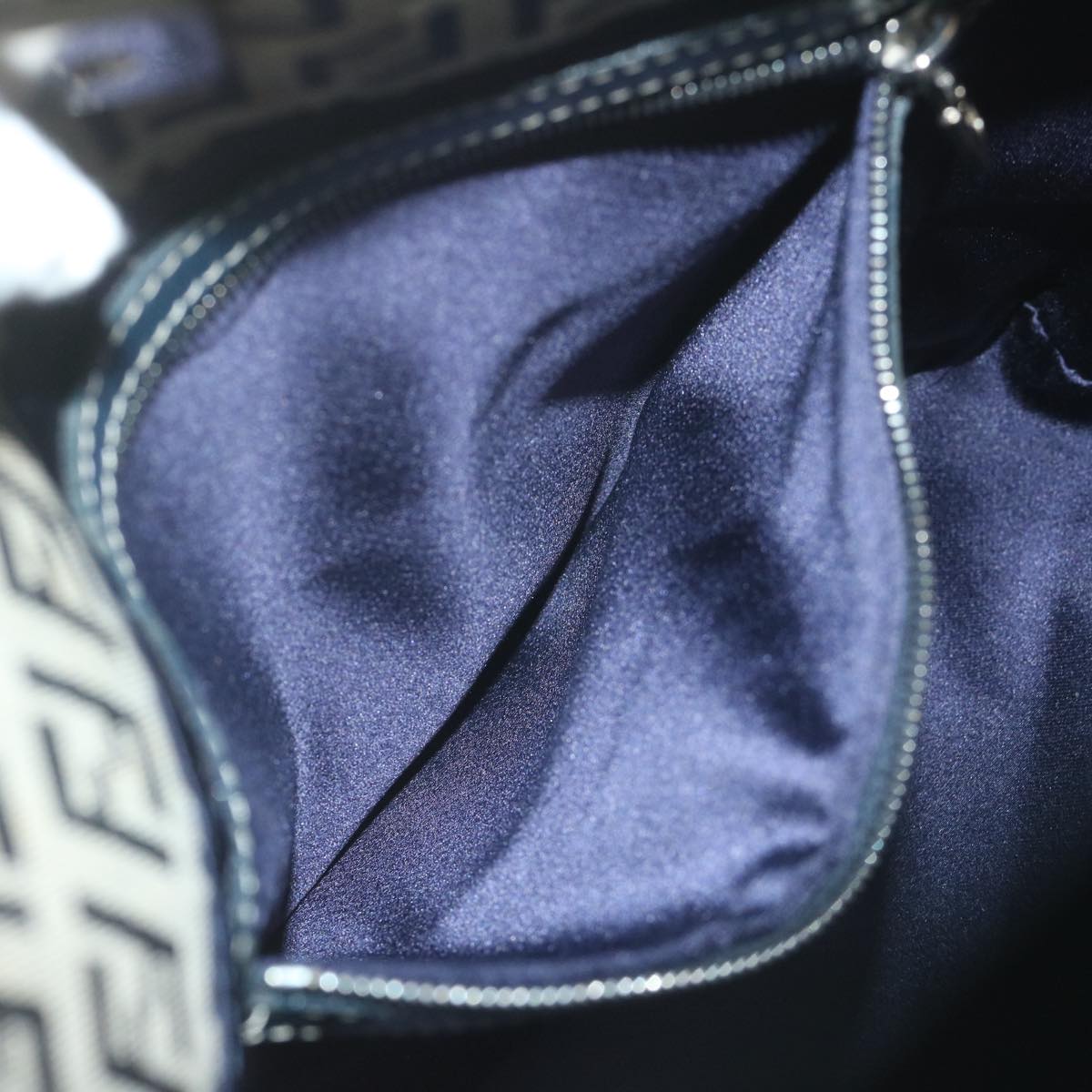 FENDI Zucchino Canvas Shoulder Bag Navy fm3014