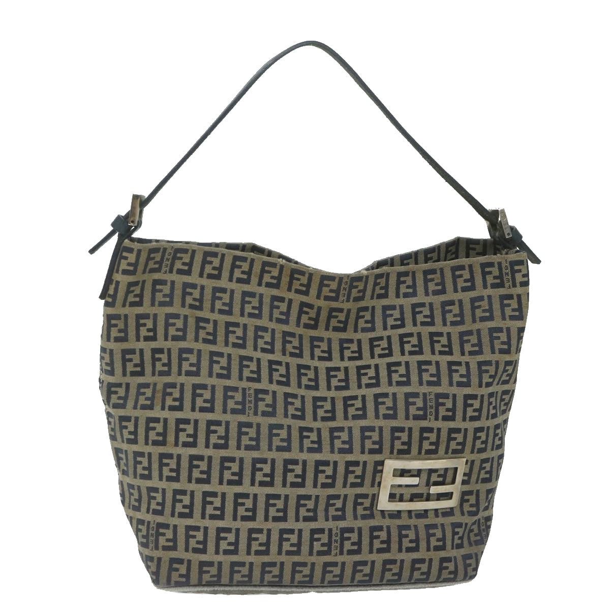 FENDI Zucchino Canvas Shoulder Bag Navy fm3014