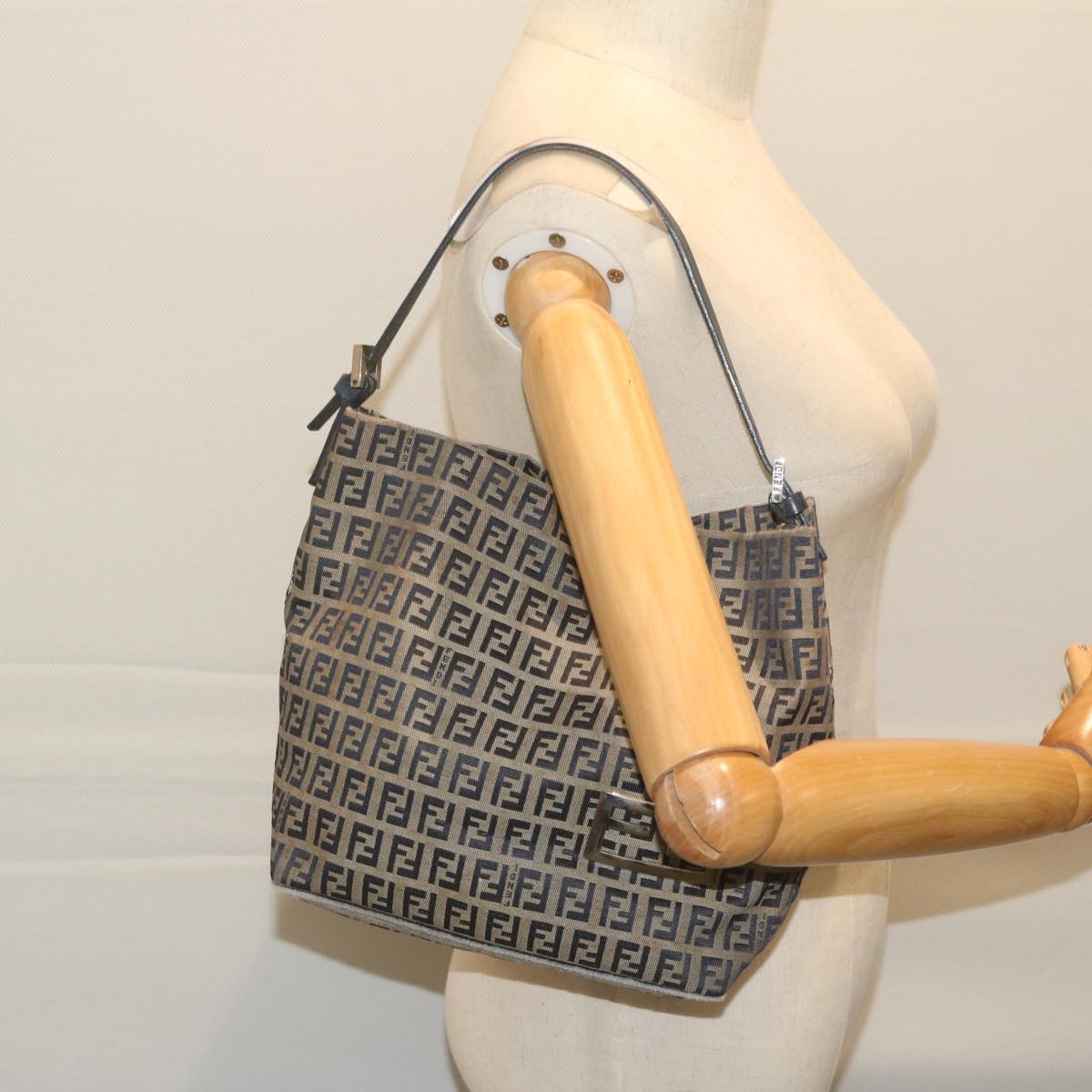 FENDI Zucchino Canvas Shoulder Bag Navy fm3014