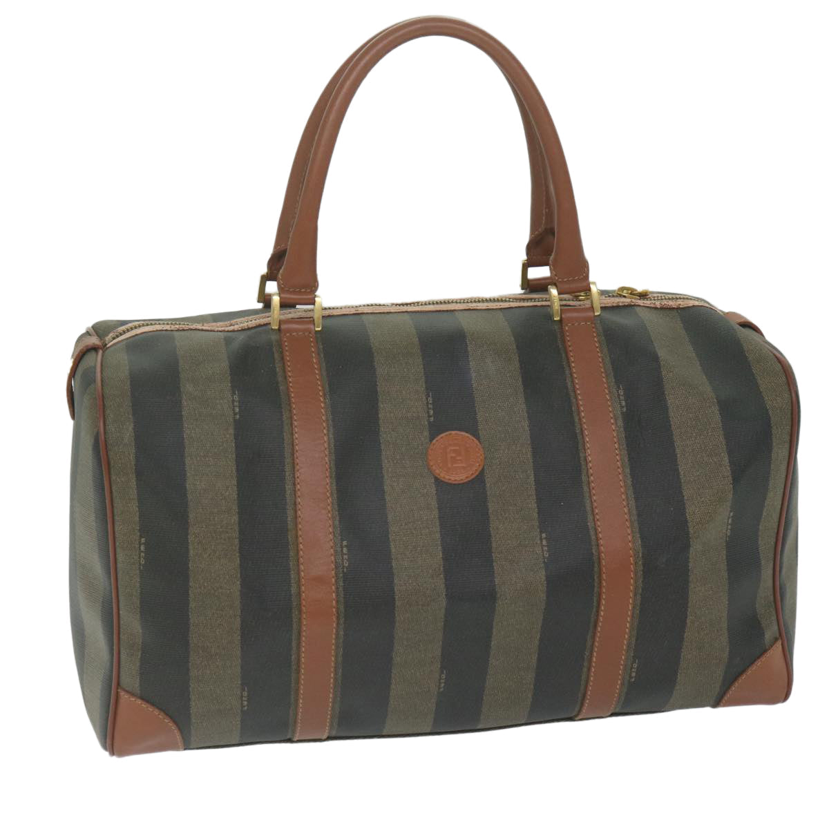 FENDI Pecan Canvas Boston Bag PVC Brown Khaki fm3027