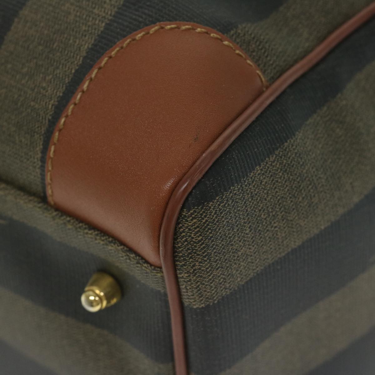 FENDI Pecan Canvas Boston Bag PVC Brown Khaki fm3027