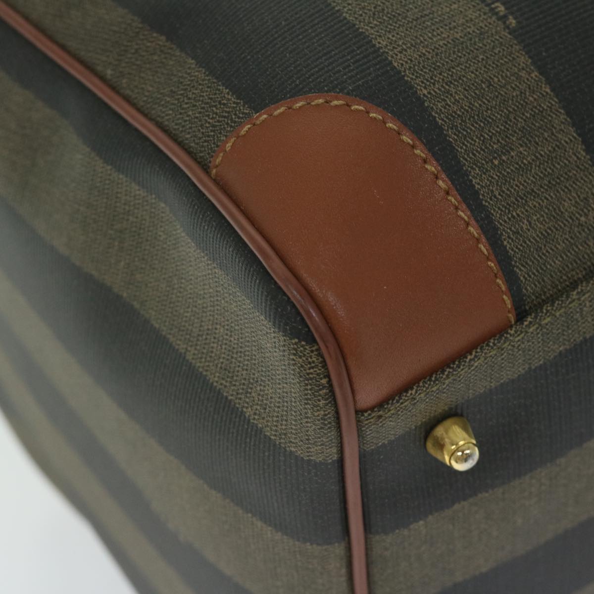 FENDI Pecan Canvas Boston Bag PVC Brown Khaki fm3027