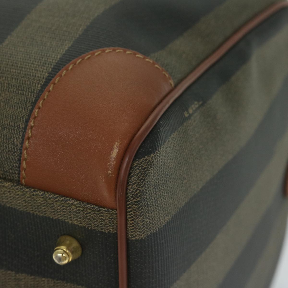 FENDI Pecan Canvas Boston Bag PVC Brown Khaki fm3027