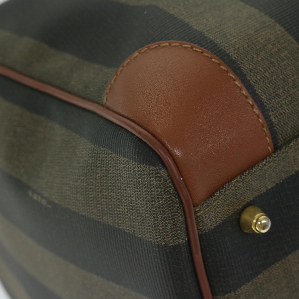 FENDI Pecan Canvas Boston Bag PVC Brown Khaki fm3027