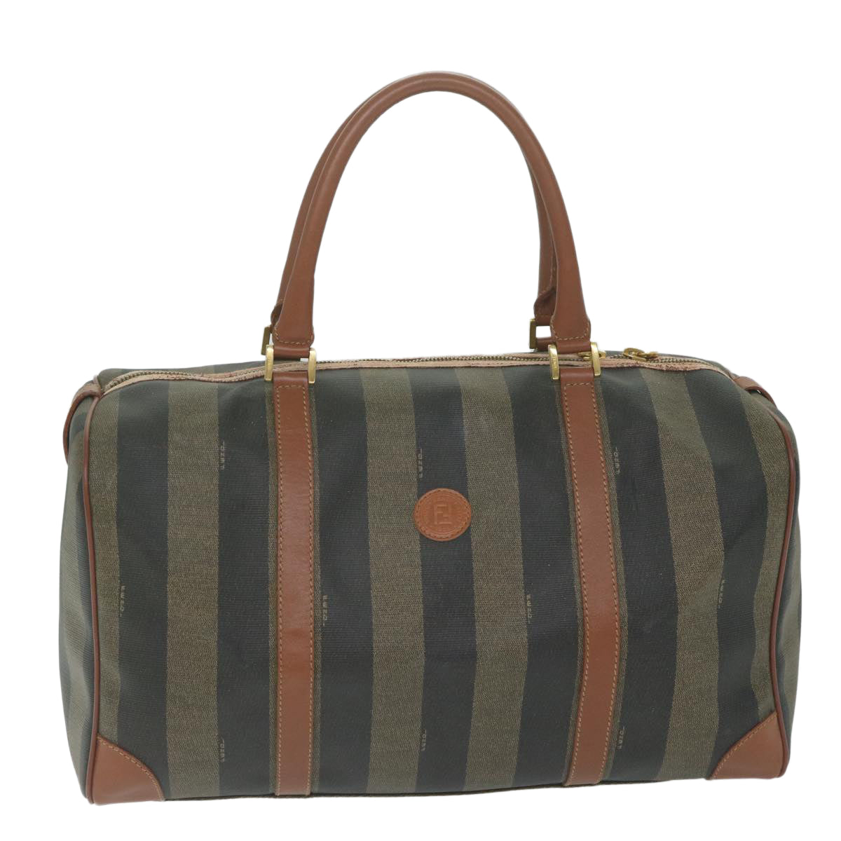 FENDI Pecan Canvas Boston Bag PVC Brown Khaki fm3027
