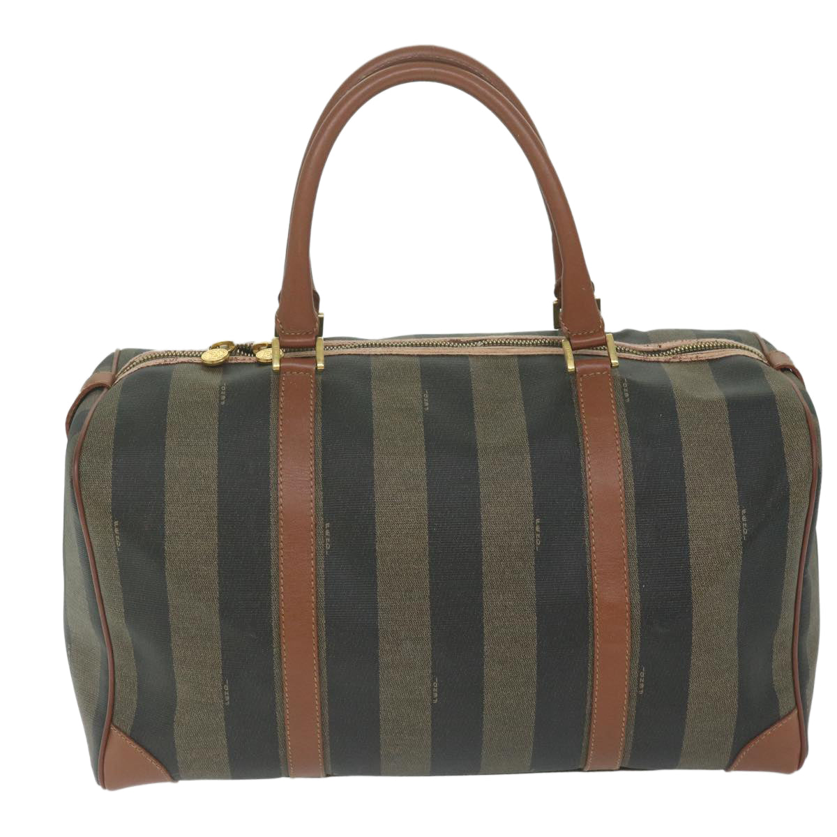 FENDI Pecan Canvas Boston Bag PVC Brown Khaki fm3027