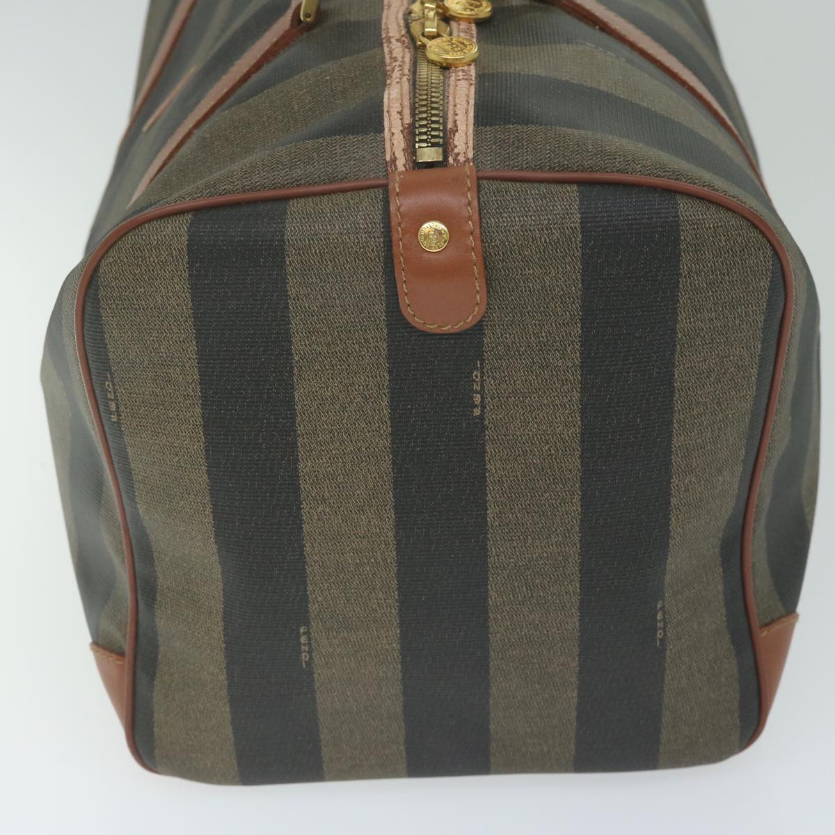 FENDI Pecan Canvas Boston Bag PVC Brown Khaki fm3027