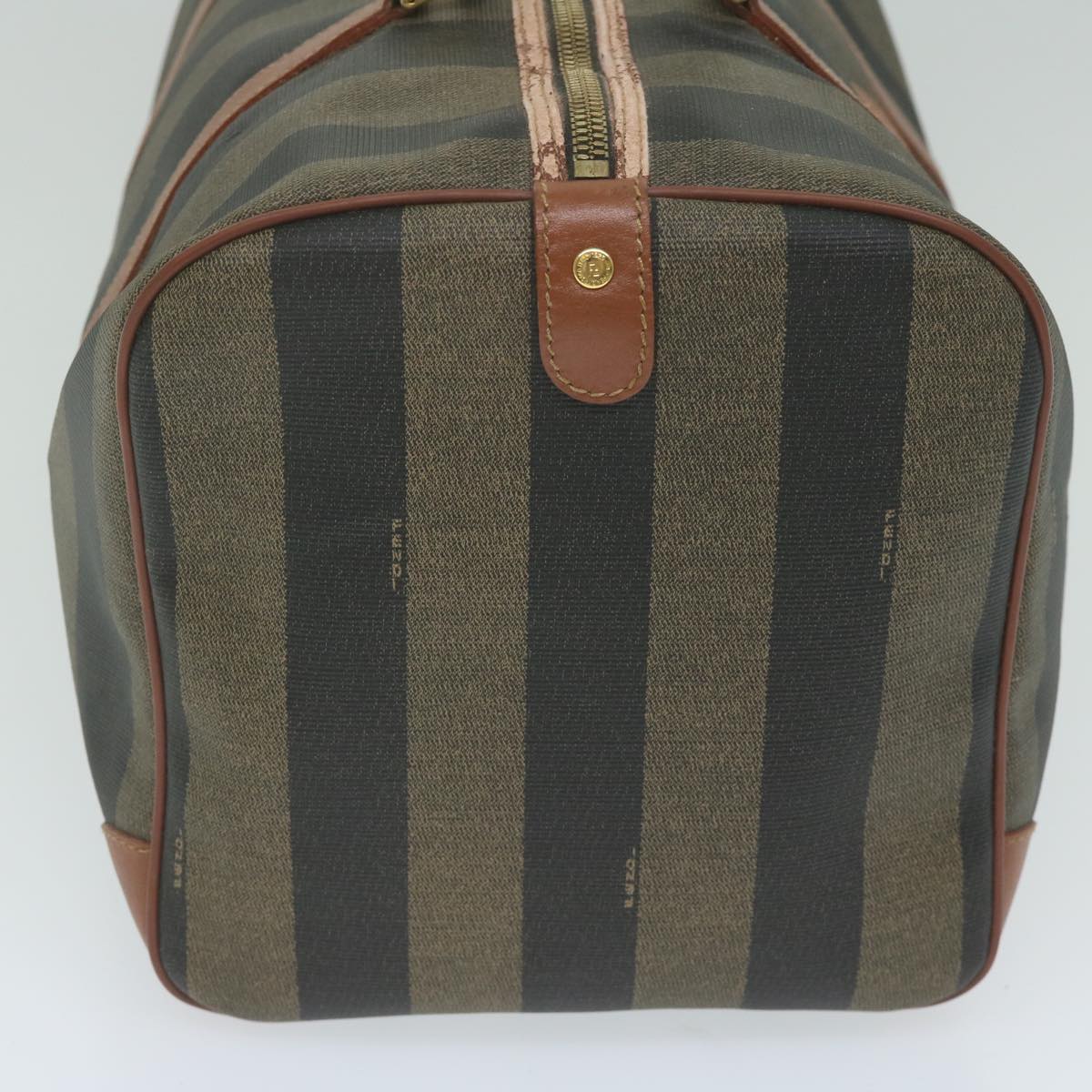 FENDI Pecan Canvas Boston Bag PVC Brown Khaki fm3027