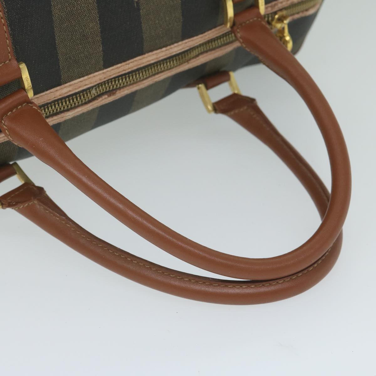 FENDI Pecan Canvas Boston Bag PVC Brown Khaki fm3027