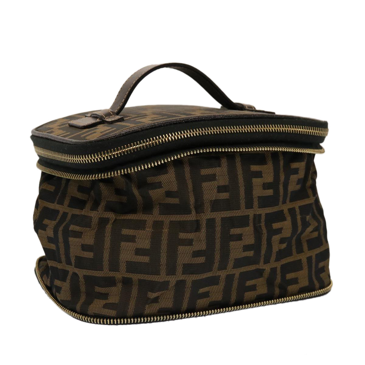 FENDI Zucca Canvas Vanity Pouch Brown Black fm3154