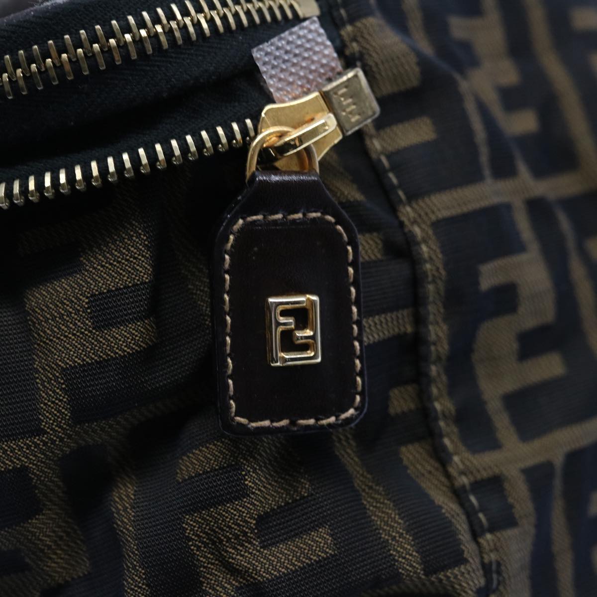 FENDI Zucca Canvas Vanity Pouch Brown Black fm3154