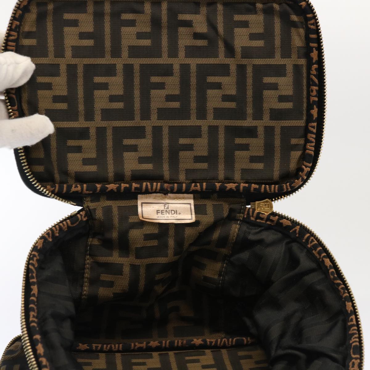 FENDI Zucca Canvas Vanity Pouch Brown Black fm3154