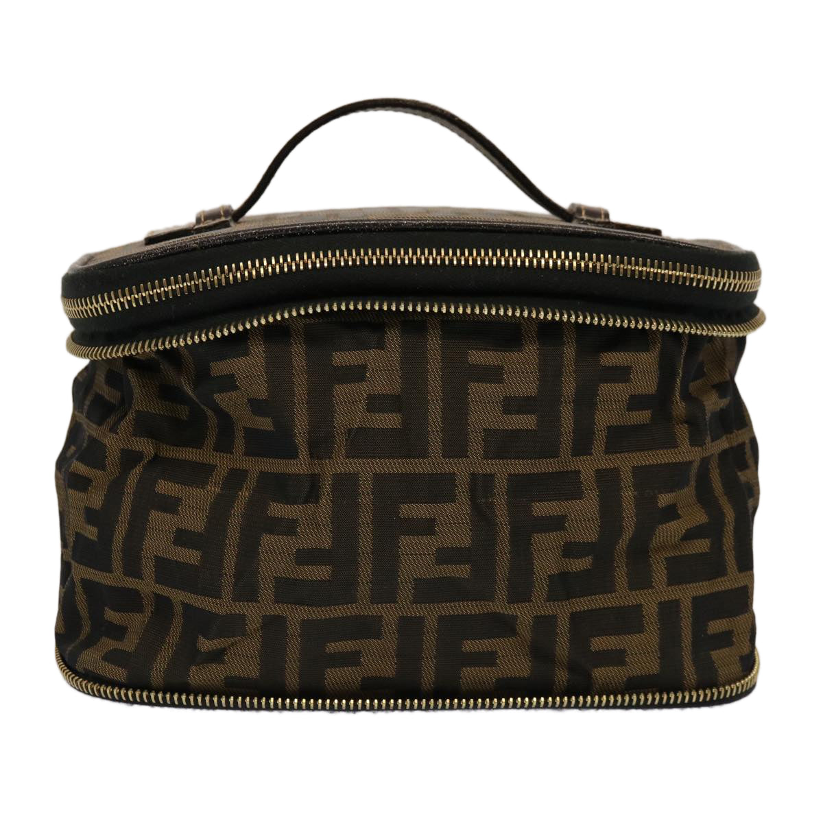 FENDI Zucca Canvas Vanity Pouch Brown Black fm3154