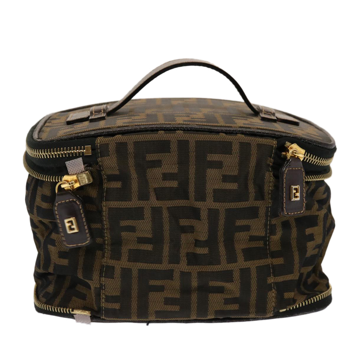 FENDI Zucca Canvas Vanity Pouch Brown Black fm3154