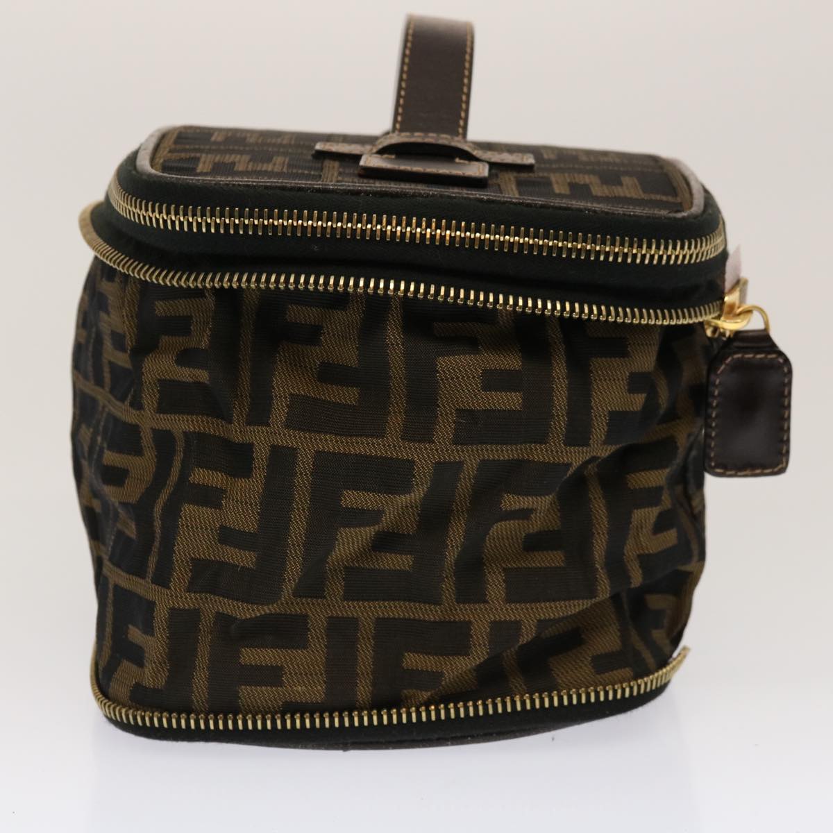 FENDI Zucca Canvas Vanity Pouch Brown Black fm3154