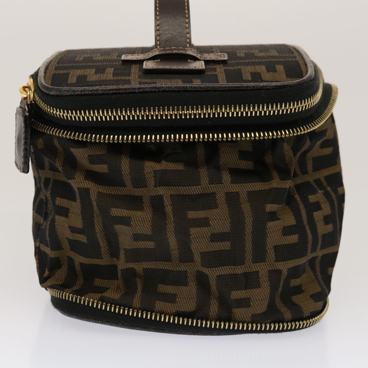 FENDI Zucca Canvas Vanity Pouch Brown Black fm3154