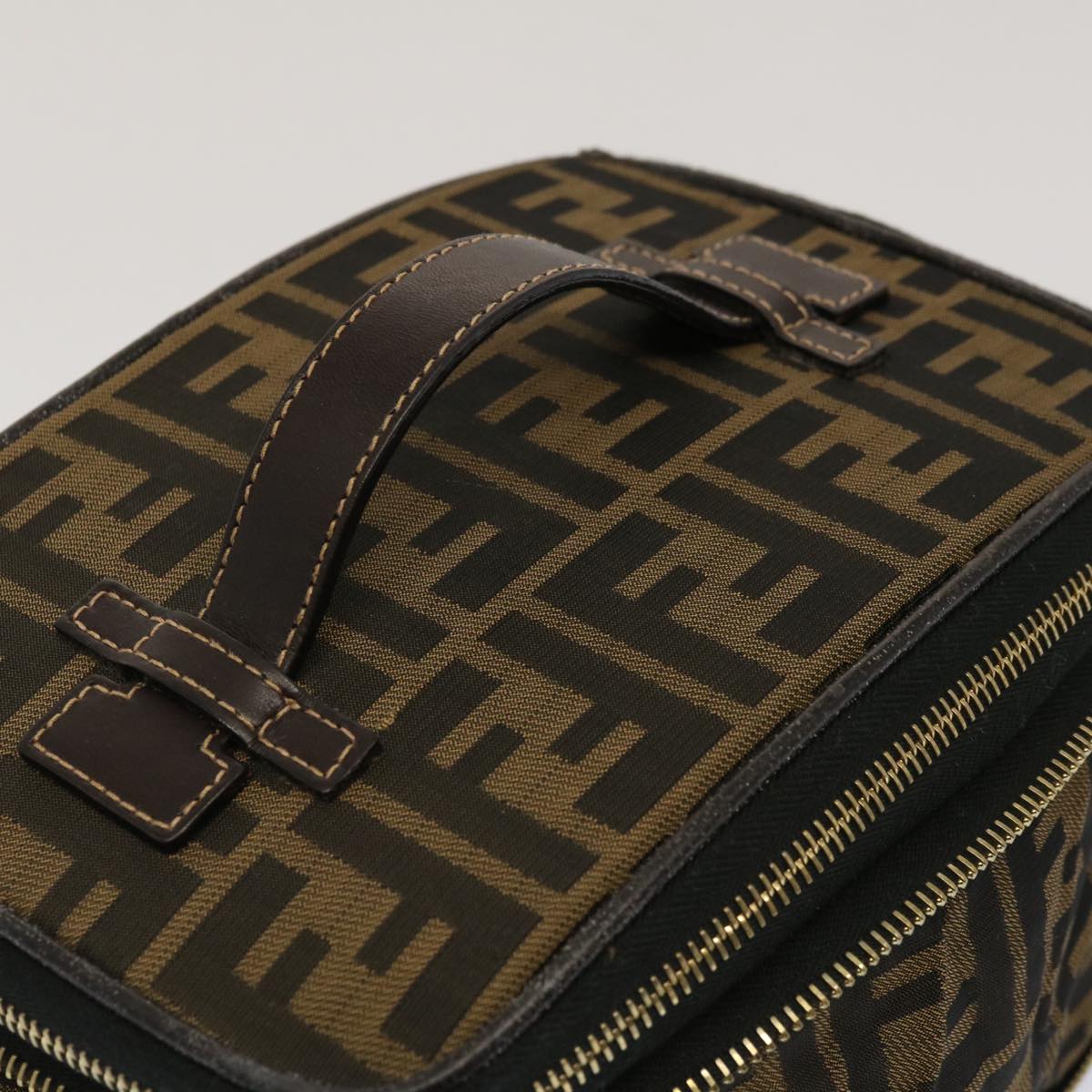 FENDI Zucca Canvas Vanity Pouch Brown Black fm3154