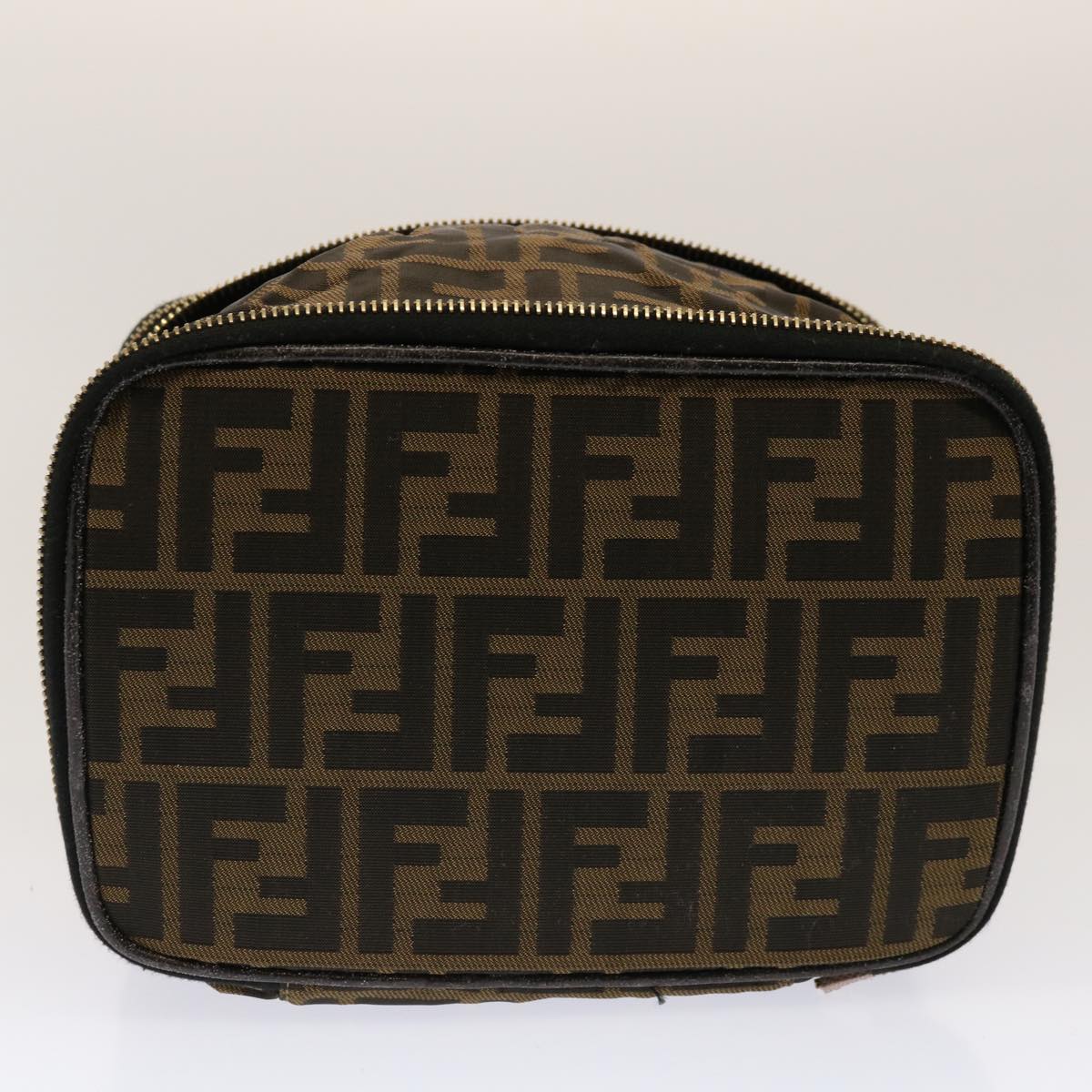 FENDI Zucca Canvas Vanity Pouch Brown Black fm3154