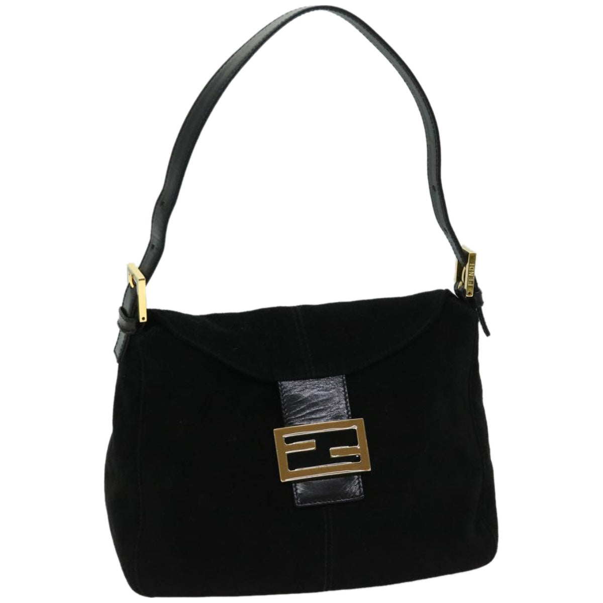 FENDI Mamma Baguette Shoulder Bag Suede Black fm3241