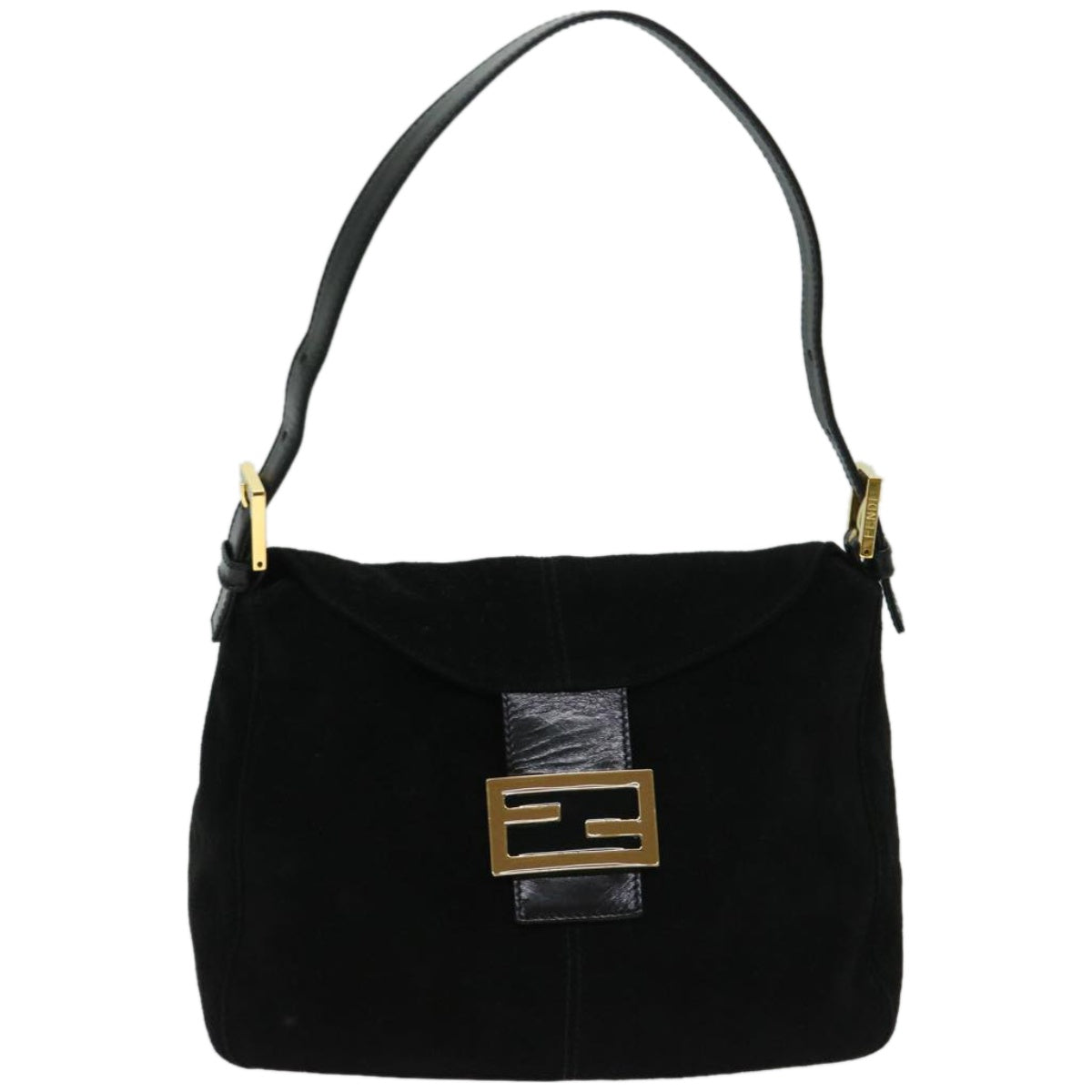 FENDI Mamma Baguette Shoulder Bag Suede Black fm3241