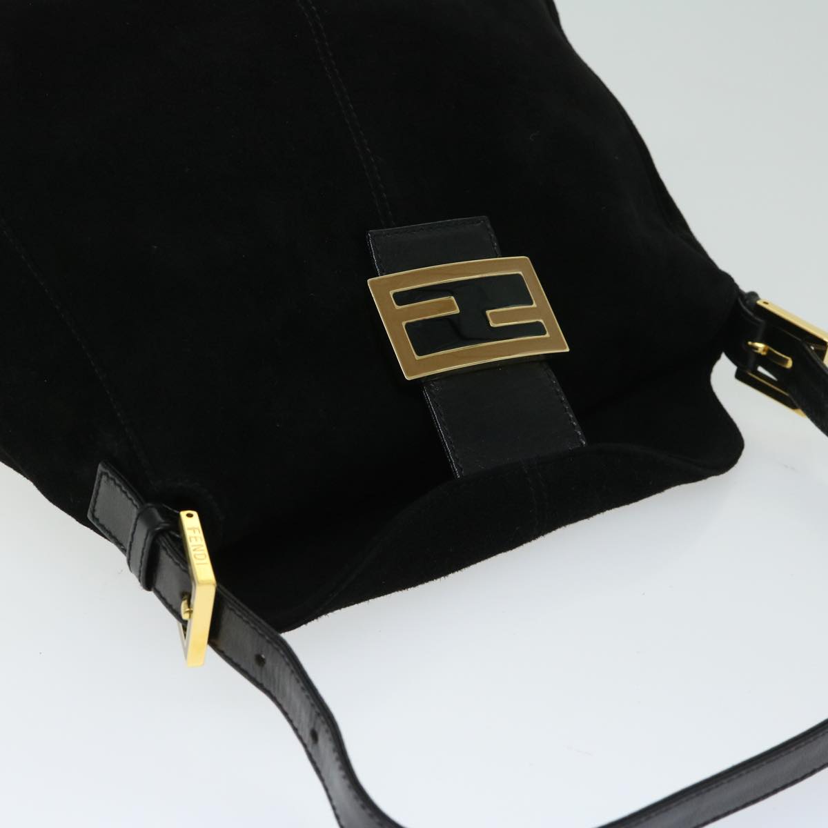 FENDI Mamma Baguette Shoulder Bag Suede Black fm3241