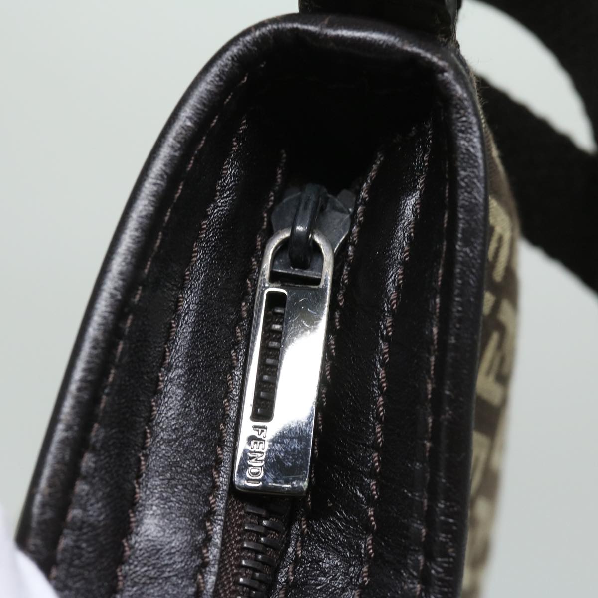 FENDI Zucchino Canvas Mamma Baguette Shoulder Bag Brown fm3245