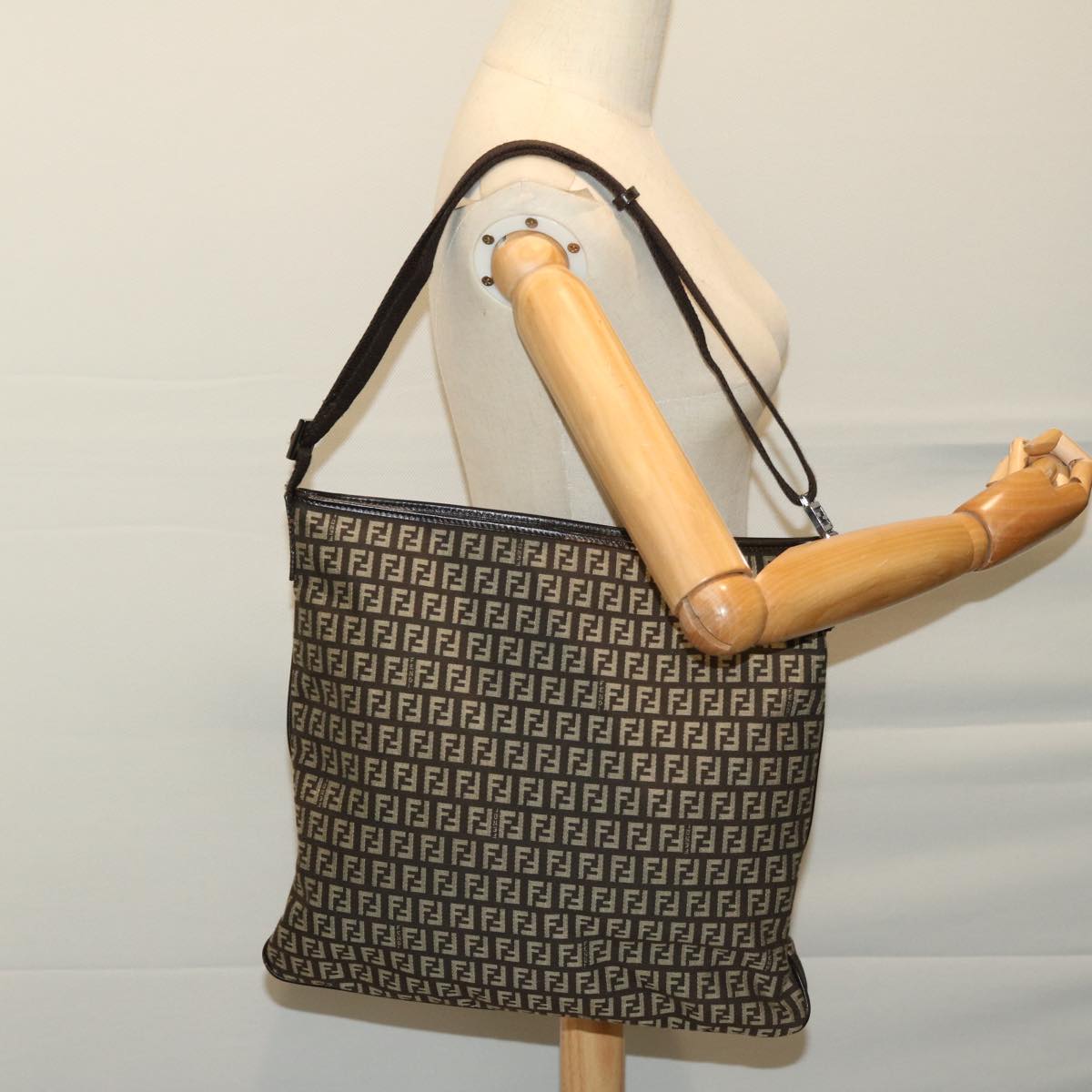 FENDI Zucchino Canvas Mamma Baguette Shoulder Bag Brown fm3245
